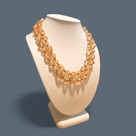 Vintage Jewelry - Vintage Champaign Quartz Crystal Necklace Draping 2 Strand Beads.